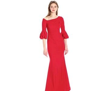 Elegant Scarlet Long Sleeve Gown